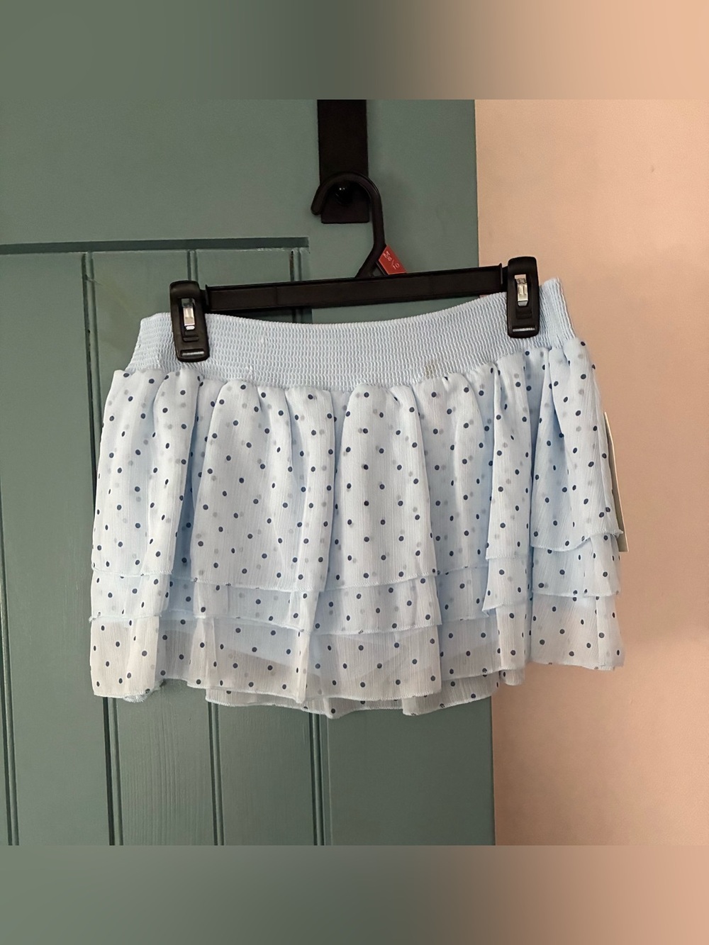 No Boundaries Women’s Light Blue Polka Dot Layered Mini Skirt / Skort